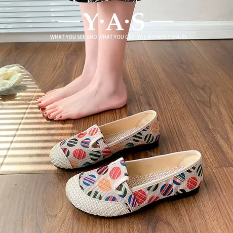 2024新款刺绣老北京布鞋女透气百搭条纹软底帆布鞋一脚蹬休闲单鞋商品大图