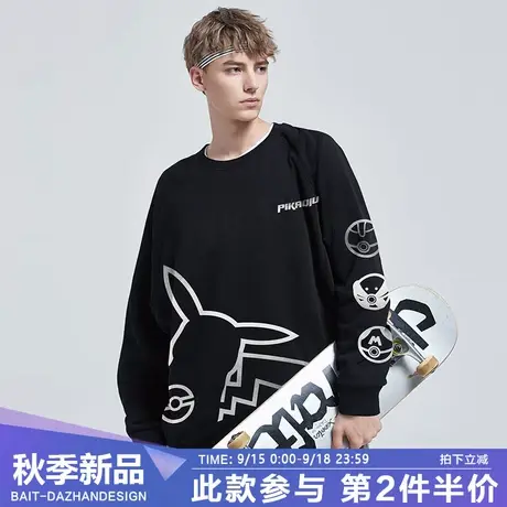 烫金卫衣潮牌男2023秋季新款皮卡丘卡通印花原创设计小众美式复古商品大图