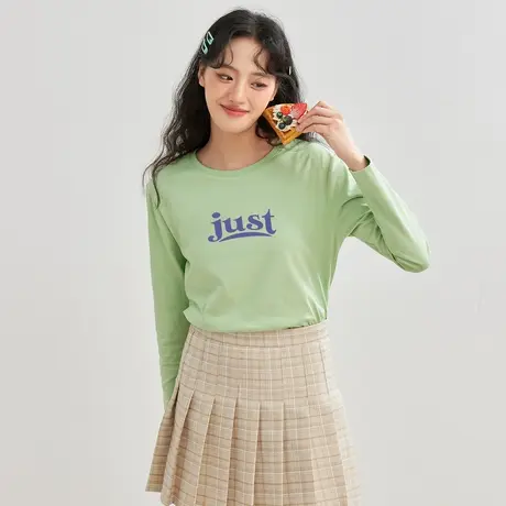 真维斯Z+女装 合身正肩圆领短袖T恤纯棉简约百搭字母印花上衣X图片