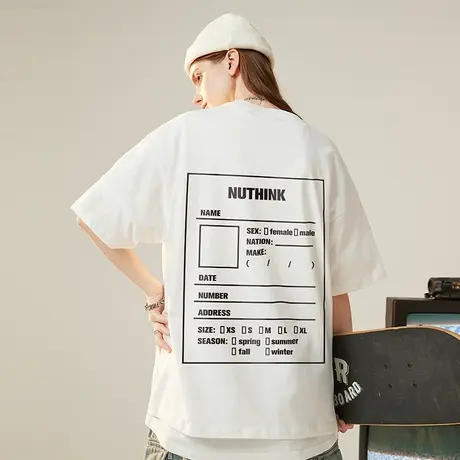 Nuthink国潮潮流小众设计短袖T恤男夏季oversize宽松情侣装上衣潮商品大图