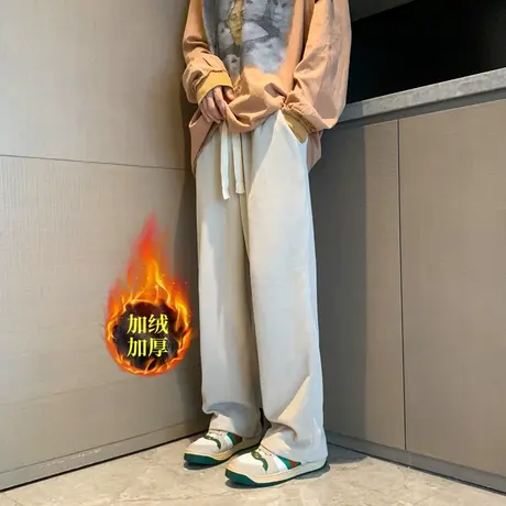 灯芯绒裤子男士秋冬季2023新款宽松直筒加绒卫裤男生运动休闲长裤图片