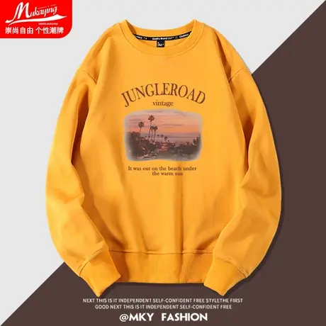 港风潮流ins无帽男士卫衣春秋款原宿圆领宽松百搭长袖青少年上衣图片