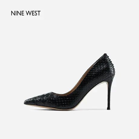Nine West/玖熙蛇纹轻奢气质单鞋女2023秋新款尖头浅口真皮高跟鞋商品大图