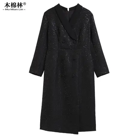 2023年新款秋装黑色气质裙子胖mm加肥加大码女装显瘦遮肚子连衣裙图片