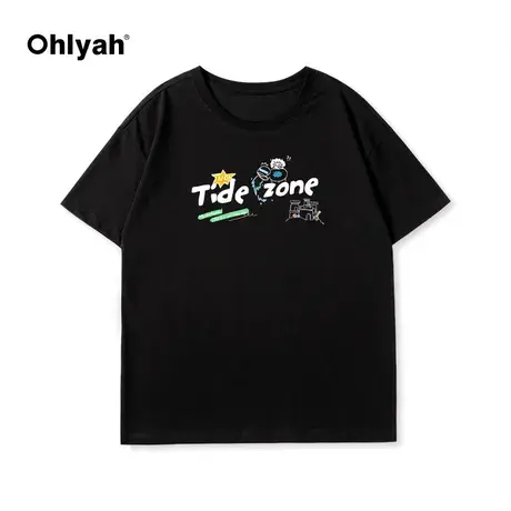 Ohlyah涂鸦挖墙小羊字母印花短袖t恤男女中性风夏季新款港风潮牌图片