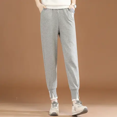 韩潮袭人松紧腰刺绣灰色运动裤女2023秋装新款宽松哈伦卫裤子长裤图片