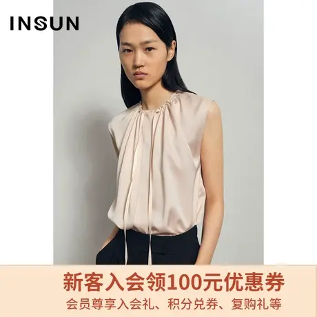 恩裳夏季商场同款时尚简约不规则纯色无袖衬衫女士图片