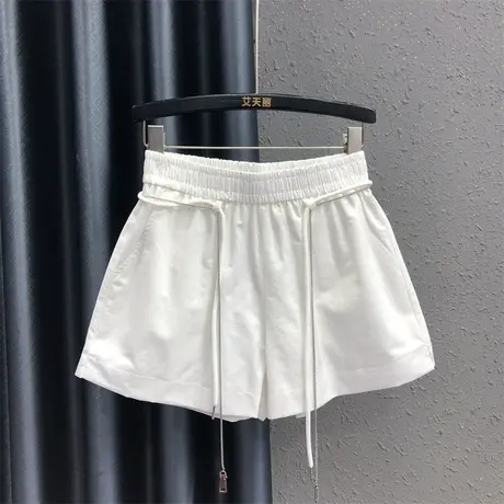 宽松阔腿休闲热裤欧货潮23女夏新款显瘦韩版高腰系带白色牛仔短裤图片