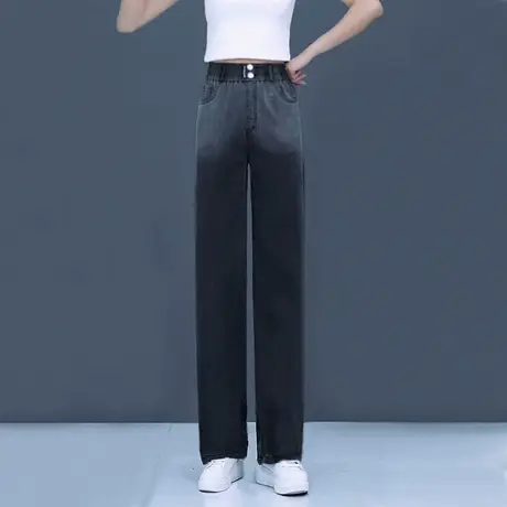 渐变色阔腿牛仔裤女2023年新款松紧高腰夏季长裤显瘦百搭天丝裤子图片