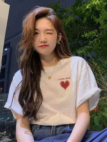 情侣装仿棉短袖t恤女2023新款美式高街复古港味chic正肩显瘦上衣商品大图