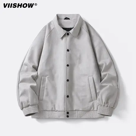 VIISHOW夹克男复古潮牌麂皮纯色街头宽松休闲高级感休闲百搭外套商品大图