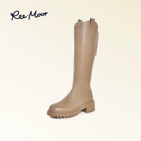 REEMOOR睿慕圆头厚底V口高筒靴女23秋冬新款骑士靴增高长靴ins潮图片