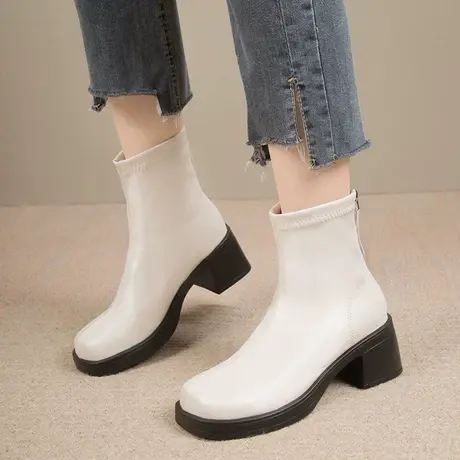 时尚短靴女瘦瘦靴2023新款秋季休闲马丁靴小个子百搭高跟靴子女靴图片