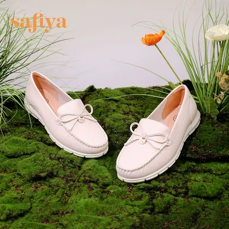 Safiya/索菲娅春季新款真皮软底豆豆鞋透气休闲舒适妈妈鞋商品大图