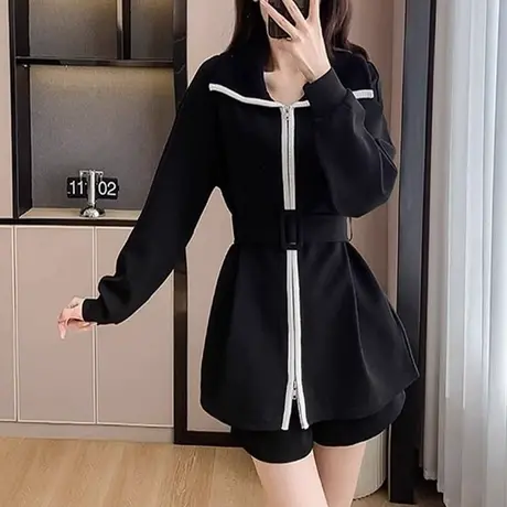 春秋季胖mm大码显瘦遮肚子卫衣女士宽松中长款收腰外套上衣200斤商品大图