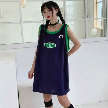 mschf吊带运动背心无袖t恤女夏外穿网红泫雅宽松学生酷蹦迪上衣潮图片
