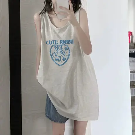 美式纯棉吊带运动坎肩背心无袖t恤女夏季外穿篮球服宽松挂脖上衣图片