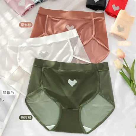 闪亮爱心网纱拼接绸缎面轻薄无痕内裤图片