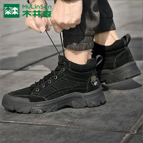 木林森男鞋秋冬高帮真皮加绒马丁靴中帮户外休闲棉鞋潮流百搭皮鞋商品大图