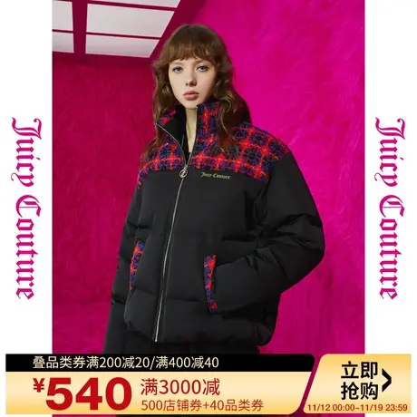 Juicy Couture橘滋2023新款上衣马蒂斯红蓝格纹拼接羽绒服外套商品大图