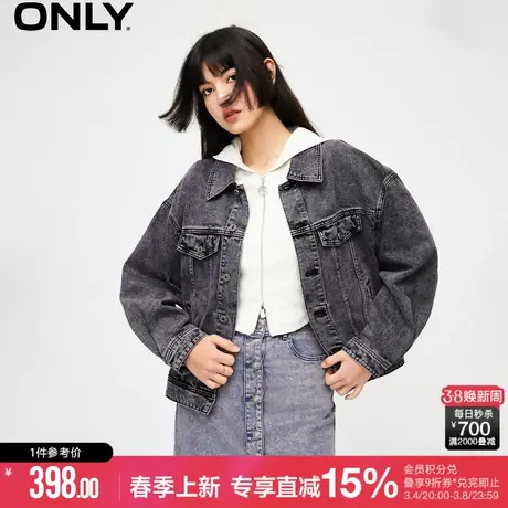 ONLY秋冬新款简约休闲百搭宽松翻领牛仔外套女|124154003商品大图