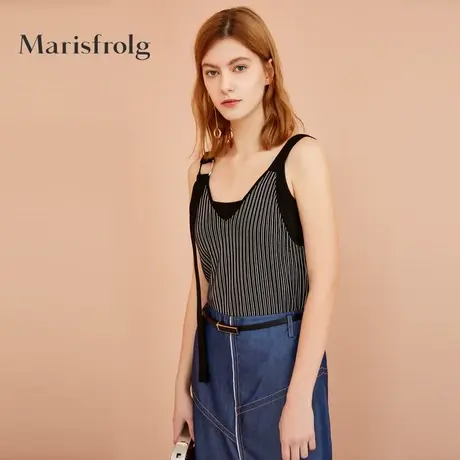 Marisfrolg玛丝菲尔2019夏季新款休闲竖条纹打底背心吊带图片