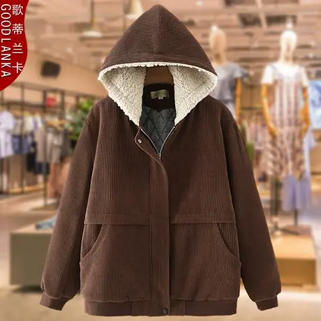 中年加肥加大码女冬装棉袄胖妈妈短款加厚棉衣50岁灯芯绒棉服外套商品大图