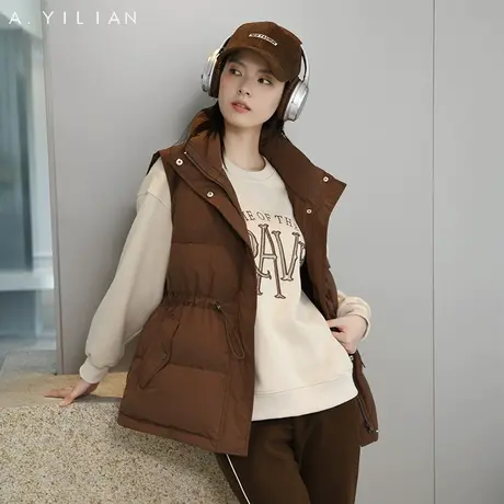 阿依莲2023新款短款羽绒服马甲女冬小个子白鸭绒立领收腰保暖马夹图片
