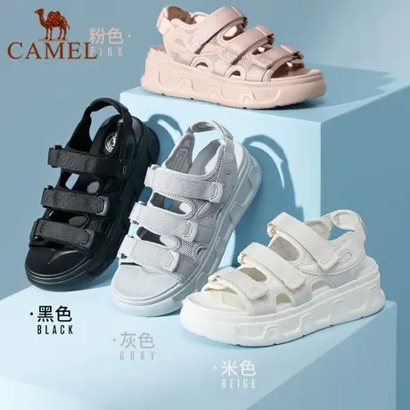 骆驼女鞋凉鞋夏季新款休闲老爹凉鞋魔术贴松糕沙滩运动凉鞋女图片