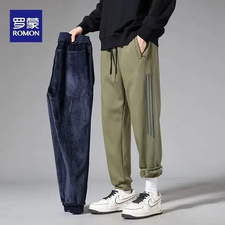 罗蒙束脚加绒卫裤男冬季2023新款潮牌宽松青年运动裤潮流休闲裤子图片
