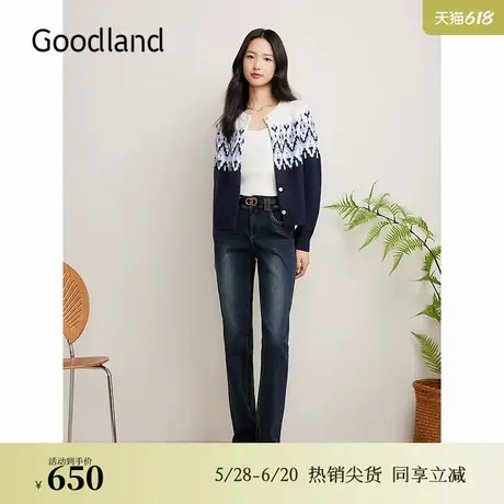 【费尔岛纹】Goodland美地秋季花纹艺术感提花毛针织开衫商品大图
