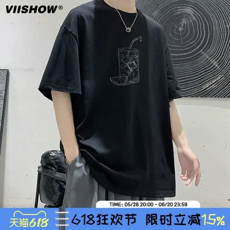 VIISHOW短袖t恤男士港风ins潮牌半袖简约宽松夏季印花男上衣体恤商品大图