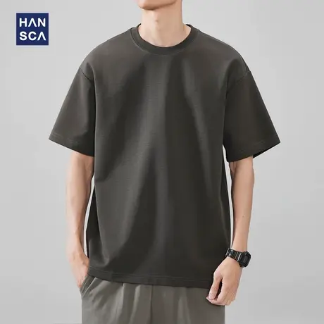 hansca 235g长绒棉凉感短袖T恤男款2025夏季透气宽松休闲打底上衣商品大图