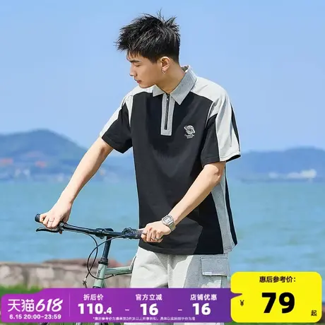 唐狮2025夏季新款男短袖Polo衫拼接撞色翻领上衣学生宽松运动T恤图片