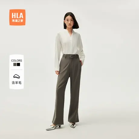 HLA/海澜之家微弹休闲裤2024春夏新款日常通勤宽松直筒裤子女装商品大图