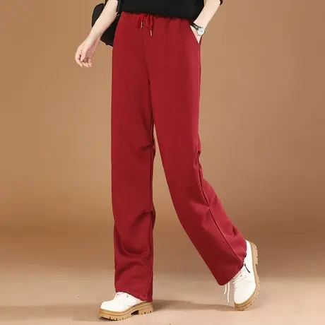 韩潮袭人松紧高腰阔腿运动裤女2023秋季新款宽松直筒工装长裤子图片