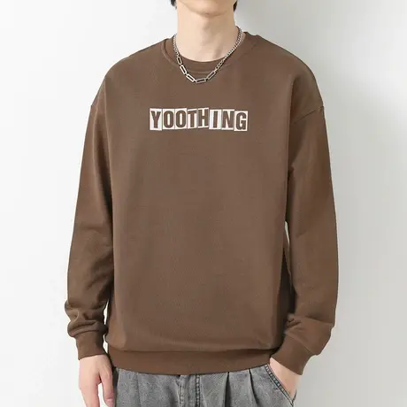 380g重磅纯棉卫衣男2023新款摇粒绒宽松潮流印花圆领无帽长袖t恤商品大图