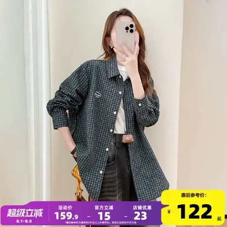 唐狮2025年新款格子衬衫女长袖衬衣外套翻领复古设计感小众上衣bl商品大图
