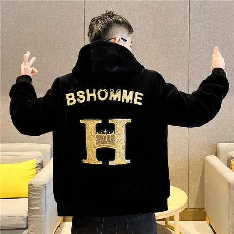 2023秋冬装金貂绒皮毛一体大衣男士夹克刺绣潮羊剪绒加厚皮草外套商品大图