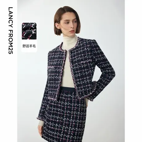 【宋三土联名】朗姿高级感羊毛正肩小香风粗气质短外套2024冬新款商品大图