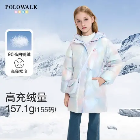 【90白鸭绒】POLOWALK童装女童羽绒服2025冬季中长款加厚连帽上衣商品大图