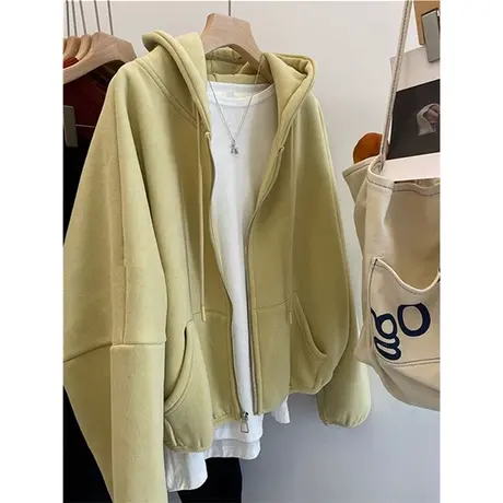 ins超火黄色开衫连帽卫衣女春秋季百搭宽松bf慵懒风学生上衣外套商品大图