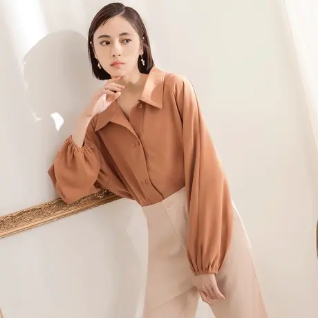 桔熊春秋季通勤气质翻领宽松泡泡袖衬衫上衣女胖妹妹大码AB17680商品大图