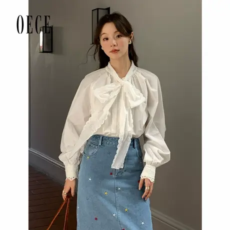 Oece法式蝴蝶结飘带衬衫女2025春季款温柔打底衫衬衣上衣商品大图