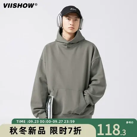 VIISHOW日系潮牌纯色重磅连帽卫衣男春秋oversize宽松上衣帽衫商品大图