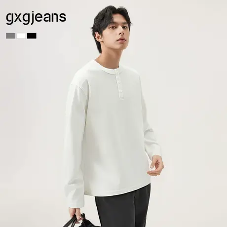 gxg.jeans男装 多色基础纯色亨利领长袖T恤男生上衣内搭 25秋新品商品大图