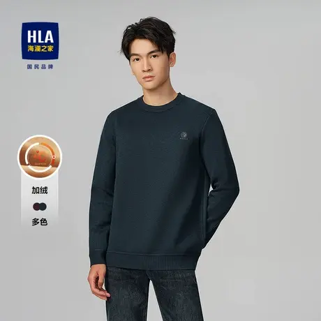 HLA/海澜之家唐三彩合作系列长袖针织衫25秋冬新款加绒圆领上衣男商品大图