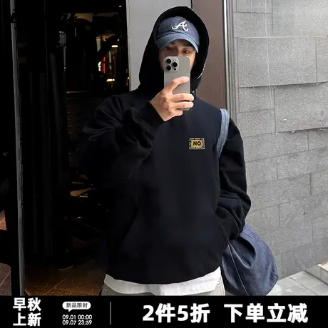 简约NO字母印花连帽卫衣男女春秋款正肩慵懒风纯棉青少年连帽衫商品大图