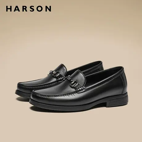 哈森秋季男鞋一脚蹬真皮乐福鞋软底商务休闲皮鞋男结婚新郎伴郎鞋商品大图