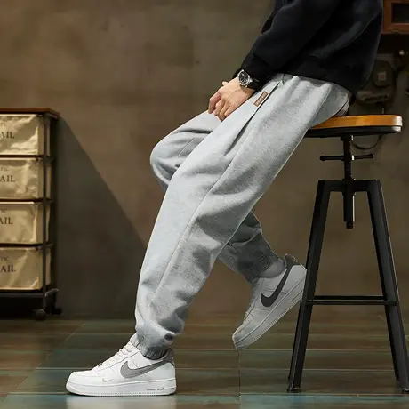 唐狮秋冬季休闲长裤男针织束脚裤黑色简约设计宽松显瘦时尚TUTA商品大图